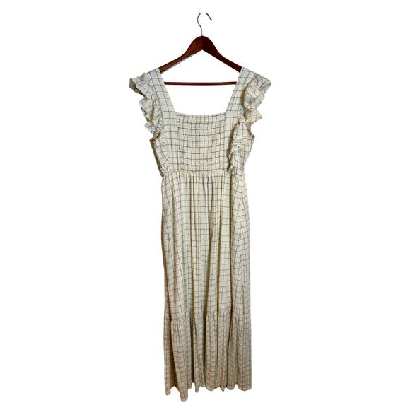 Evereve Mae Windowpane Plaid Ruffle Sleeve Maxi Dress Small - Picture 5 of 7